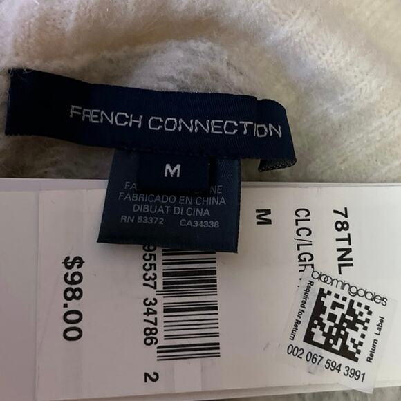 NEW French Connection Cream Gray Fair Isle Long Sleeve Turtleneck Sweater Top M - Picture 4 of 5